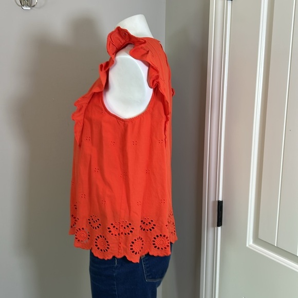 Kate Spade Eyelet Ruffle Top Geranium Orange Keyhole Back Sz L - Picture 6 of 12